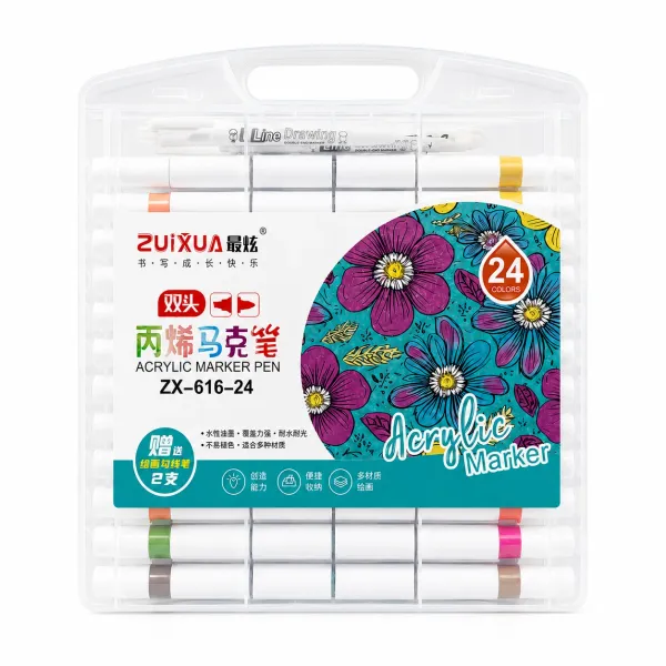 ZUIXUA Çift Uçlu Akrilik Marker Seti – 24 Renk - Esen Kırtasiye